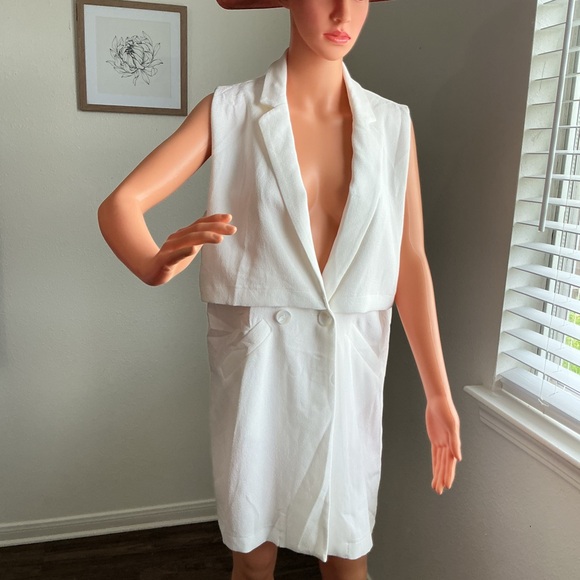 Sophie Rue White Blazer Dress Sleeveless Deep V Mini Size M - Picture 3 of 11